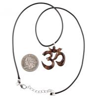 Om Necklace, Hand Carved Wooden Ohm Pendant, Namaste Aum Wood Yoga Jewelry for Men Women, Gift for Him Her