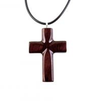 Wooden Cross Pendant Necklace, Hand Carved Christian Wood Jewelry, One of a Kind Handmade Gift for Him Her