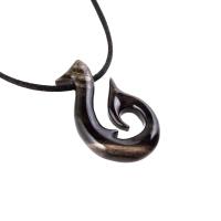 Wooden Fish Hook Pendant, Hand Carved Fish Hook Necklace, Mens Wood Necklace, Fisherman Jewelry, Gift for Him