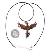Rising Phoenix Necklace, Hand Carved Wooden Phoenix Pendant, Fantasy Wood Jewelry, Firebird Inspirational Gift for Him Her