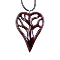 Hand Carved Tree of Life Necklace, Wooden Heart Pendant, One of a Kind 5th Anniversary Wood Jewelry Gift for Women