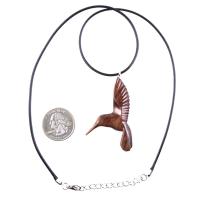 Hummingbird Pendant, Hand Carved Wooden Bird Necklace, One of a Kind Gift for Her, Handmade Wood Jewelry