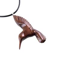 Hummingbird Pendant, Hand Carved Wooden Bird Necklace, One of a Kind Gift for Her, Handmade Wood Jewelry