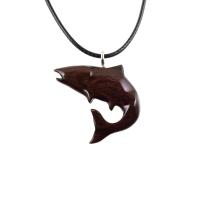 Salmon Necklace, Hand Carved Wooden Fish Pendant, Trout Necklace, Mens Wood Pendant, Fishermen Jewelry, Gift for Him
