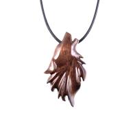 Howling Wolf Necklace, Hand Carved Wooden Wolf Head Pendant, Spirit Animal Totem, Handmade Wood Jewelry for Men or Women