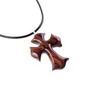 Wooden Cross Necklace, Wood Cross Pendant, Hand Carved Mens Christian Jewelry, One of a Kind Gift for Him
