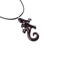Gecko Pendant, Wooden Lizard Necklace, Hand Carved Wood Salamander Necklace, Totem Lizard Jewelry Gift for Men or Women