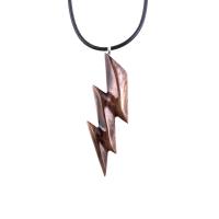 Lighting Bolt Necklace, Hand Carved Wooden Lightning Strike Pendant, Handmade Storm Wood Jewelry Gift for Her Him