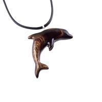 Dolphin Necklace, Hand Carved Wooden Dolphin Pendant, Sea Animal Nautical Wood Jewelry, One of a Kind Gift for Him Her