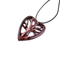 Hand Carved Wooden Heart Necklace - Tree of Life Pendant, Wedding 5th Anniversary Gift for Her, One-of-a-Kind Wood Jewelry