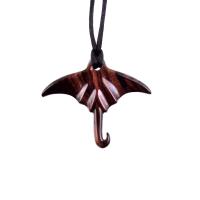 Manta Ray Necklace, Hand Carved Wooden Stingray Pendant, Mens Wood Necklace, Sea Animal Nautical Jewelry Gift for Him