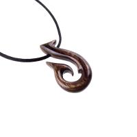 Hand Carved Fish Hook Pendant Necklace, Mens Wood Necklace, Handmade Fisherman Jewelry, One of a Kind Gift for Him