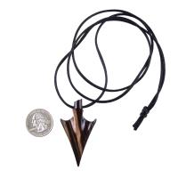 Hand Carved Arrowhead Necklace, Wooden Arrow Pendant, Mens Wood Necklace, Tribal Jewelry in Black with Brown Streaks