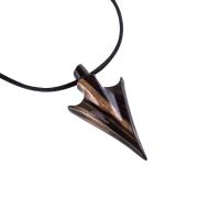 Hand Carved Arrowhead Necklace, Wooden Arrow Pendant, Mens Wood Necklace, Tribal Jewelry in Black with Brown Streaks