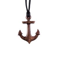 Wooden Anchor Pendant, Hand Carved Sailor Necklace, Mens Nautical Wood Jewelry, One of a Kind Gift for Him