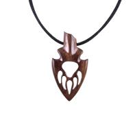 Wooden Bear Paw Necklace, Hand Carved Arrowhead Pendant, Totem Protection Amulet, Men Wood Jewelry
