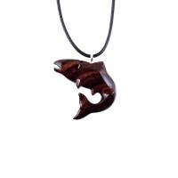 Salmon Necklace, Hand Carved Wooden Trout Pendant, Fish Jewelry, Mens Wood Necklace, Fisherman Gift for Him