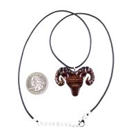 Ram Head Necklace, Hand Carved Wooden Ram Pendant, Mens Wood Necklace, Sheep Jewelry, Aries Gift for Him