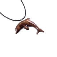 Hand Carved Dolphin Necklace, Wooden Dolphin Pendant for Men Women, Sea Animal Wood Jewelry, Nautical Gift for Him Her