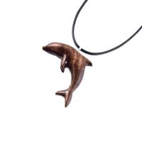 Hand Carved Dolphin Necklace, Wooden Dolphin Pendant for Men Women, Sea Animal Wood Jewelry, Nautical Gift for Him Her