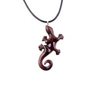 Wooden Lizard Pendant, Hand Carved Gecko Necklace, Salamander Necklace, Reptile Wood Jewelry for Men or Women