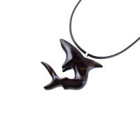 Shark Pendant, Hand Carved Wooden Shark Necklace, Mens Wood Pendant, Nautical Jewelry Gift for Him in Black with Brown Streaks