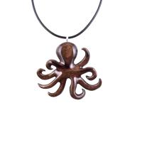 Hand Carved Octopus Necklace for Men or Women, Wooden Squid Pendant, Kraken Necklace, Nautical Wood Jewelry Gift for Him Her