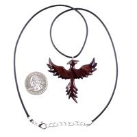 Hand Carved Phoenix Necklace, Wooden Rising Phoenix Pendant for Men or Women, Wood Firebird Necklace, Fantasy Inspirational Jewelry