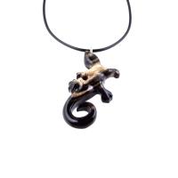 Hand Carved Lizard Pendant, Wooden Gecko Necklace, Wood Salamander Pendant, Totem Reptile Jewelry for Men Women