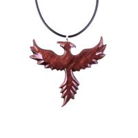 Rising Phoenix Necklace, Hand Carved Wooden Phoenix Pendant, Wood Firebird Jewelry, Inspirational Gift for Her Him