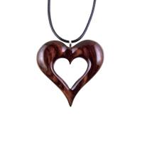 Wooden Heart Pendant, Hand Carved Wood Heart Necklace, 5th Anniversary Gift for Her, One of a Kind Handmade Jewelry