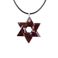 Star of David Pendant, Hand Carved Wooden Jewish Star Necklace for Men or Women, Wood Jewelry