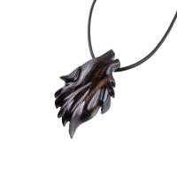 Wooden Wolf Necklace, Hand Carved Wood Wolf Head Pendant, Spirit Animal Totem, Woodland Jewelry in Black with Brown Streaks