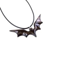 Bat Necklace, Hand Carved Wooden Bat Pendant, Gothic Wood Jewelry Gift for Women Men in Black and Brown