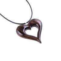 Wood Heart Necklace, Hand Carved Wooden Heart Pendant, 5th Anniversary Gift for Her, One of a Kind Wood Jewelry