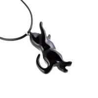 Hand Carved Black Cat Pendant, Wooden Kitten Necklace for Men or Women, Pet Animal Jewelry, Cat Lover Gift for Him Her