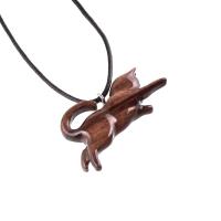 Hand Carved Cat Pendant, Wooden Kitten Necklace, Cat Lover Gift for Men Women, Handmade Spirit Animal, Wood Jewelry