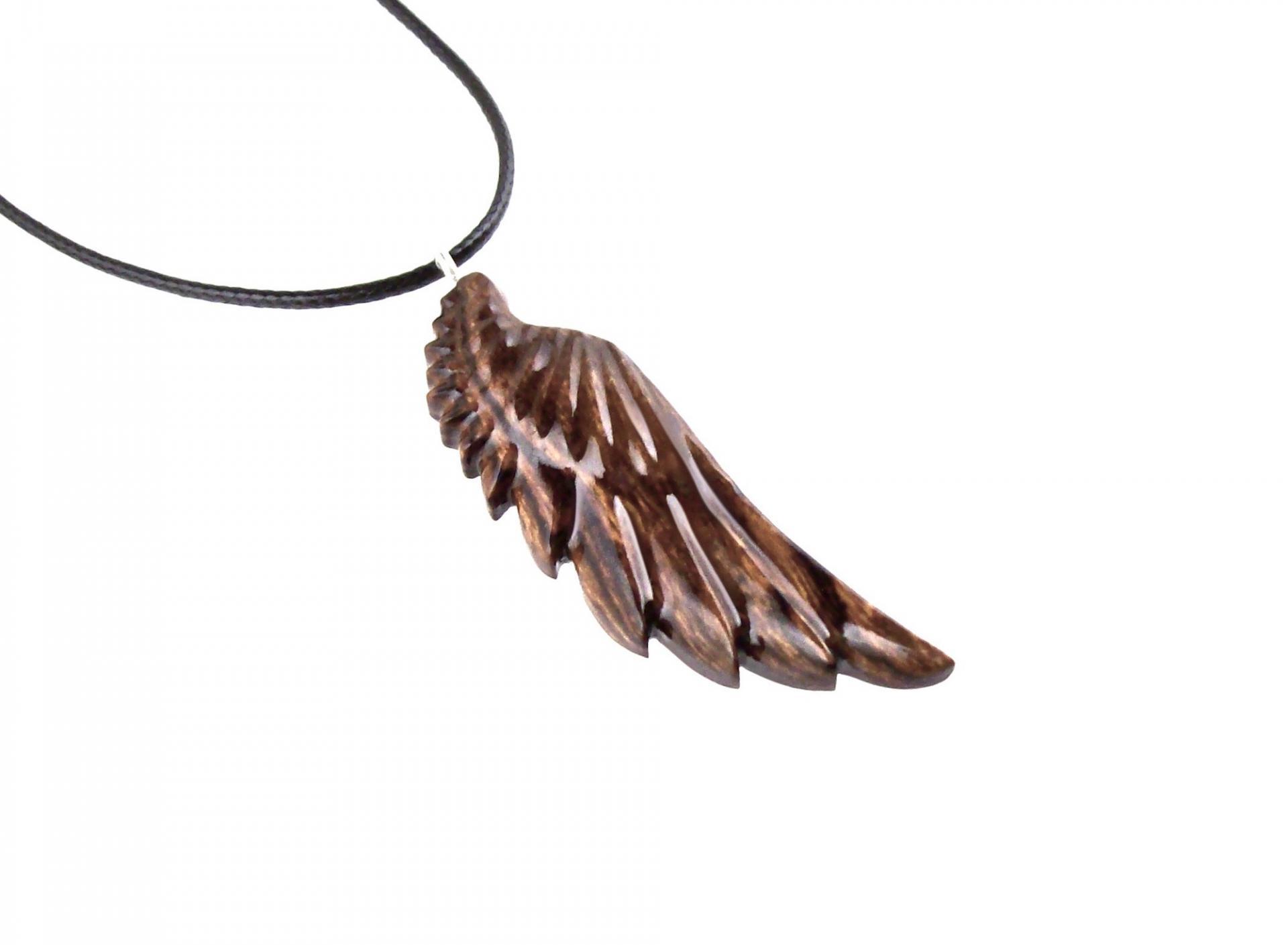 Wooden Angel Wing Pendant, Hand Carved Wood Wing Necklace, Protection Amulet Gift for Him, One of a Kind Mens Jewelry