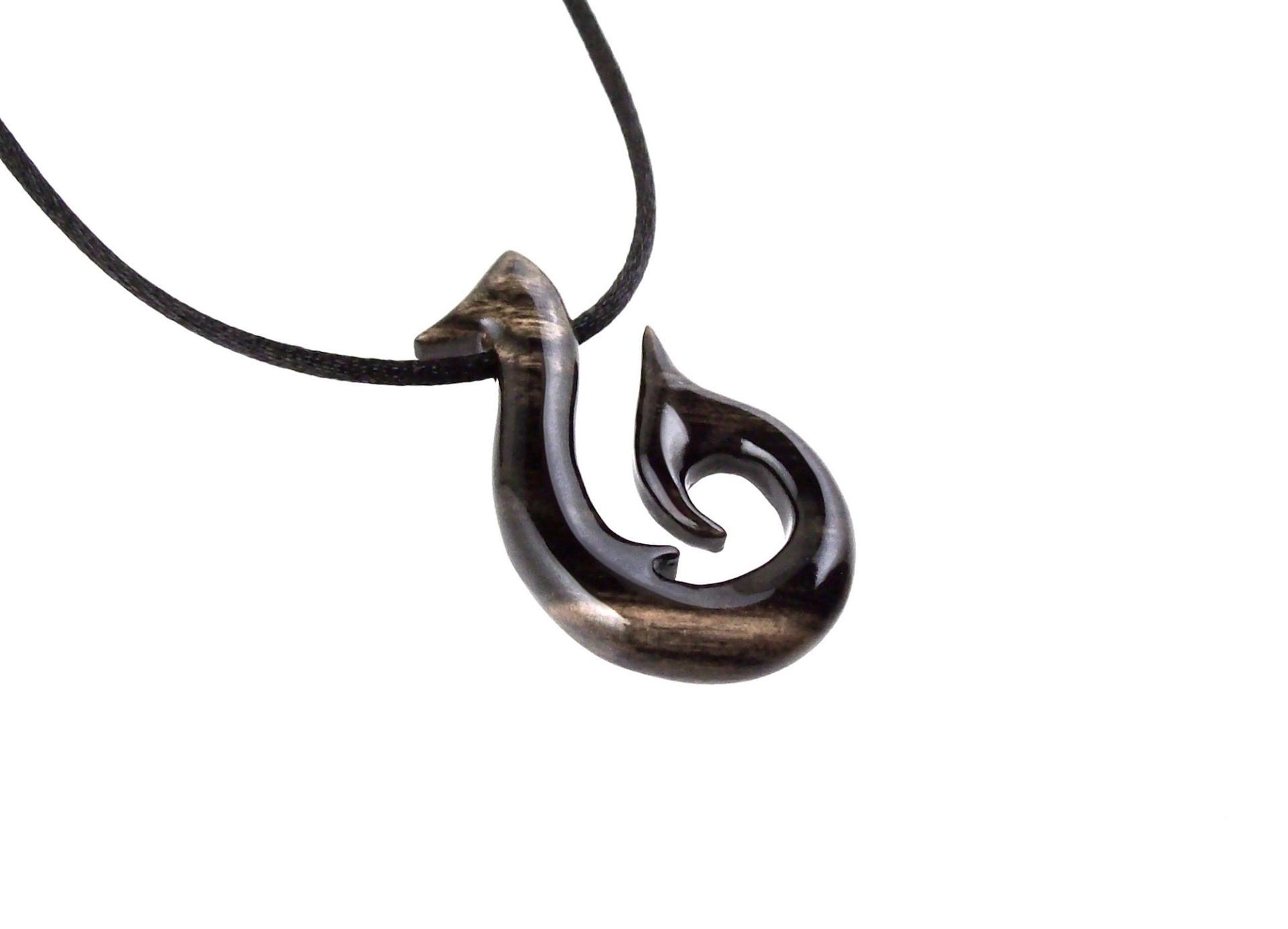 Wooden Fish Hook Pendant, Hand Carved Fish Hook Necklace, Mens Wood Necklace, Fisherman Jewelry, Gift for Him