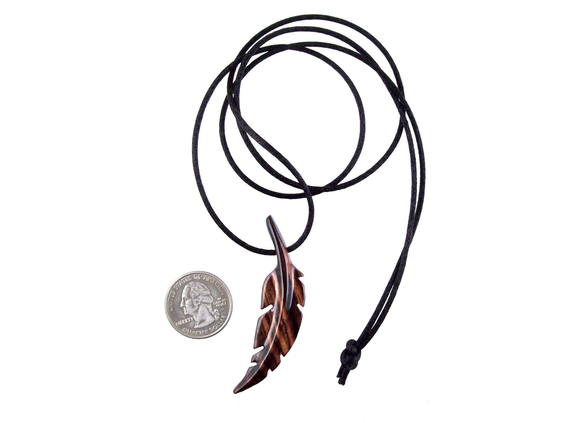 Hand Carved Feather Necklace, Wooden Feather Pendant, Mens Wood Necklace, Tribal Jewelry, One of a Kind Gift for Him