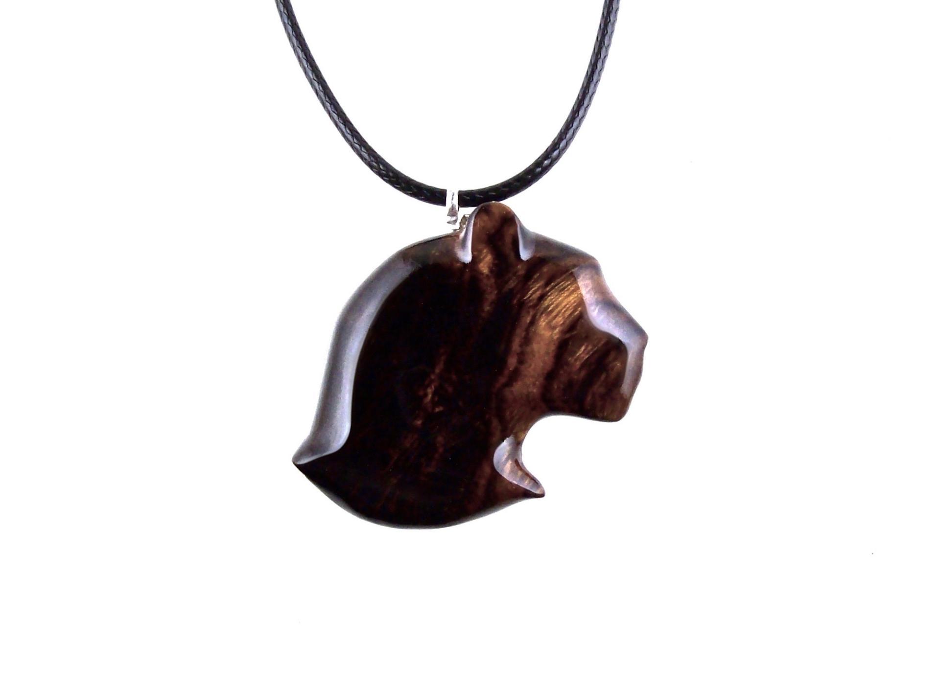 Jaguar Head Pendant, Hand Carved Panther Necklace, Wooden Cougar Necklace, Spirit Animal Totem Wood Jewelry