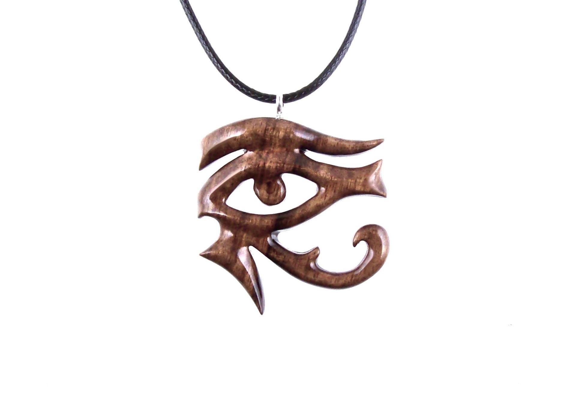 Hand Carved Eye of Horus Necklace, Eye of Ra Pendant, Wooden Egyptian Amulet, African Jewelry for Men Women