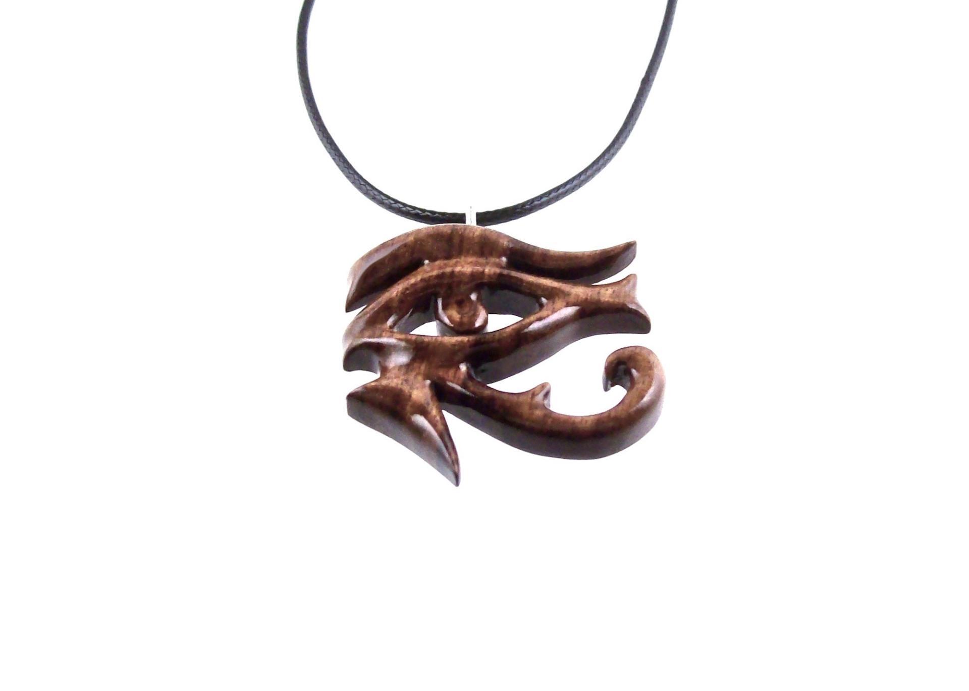 Hand Carved Eye of Horus Necklace, Eye of Ra Pendant, Wooden Egyptian Amulet, African Jewelry for Men Women