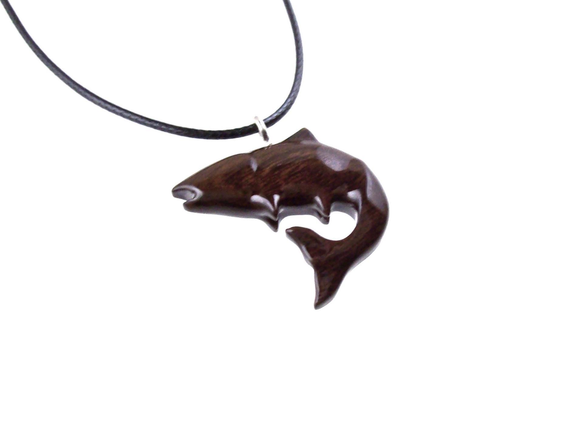 Salmon Necklace, Hand Carved Wooden Fish Pendant, Trout Necklace, Mens Wood Pendant, Fishermen Jewelry, Gift for Him