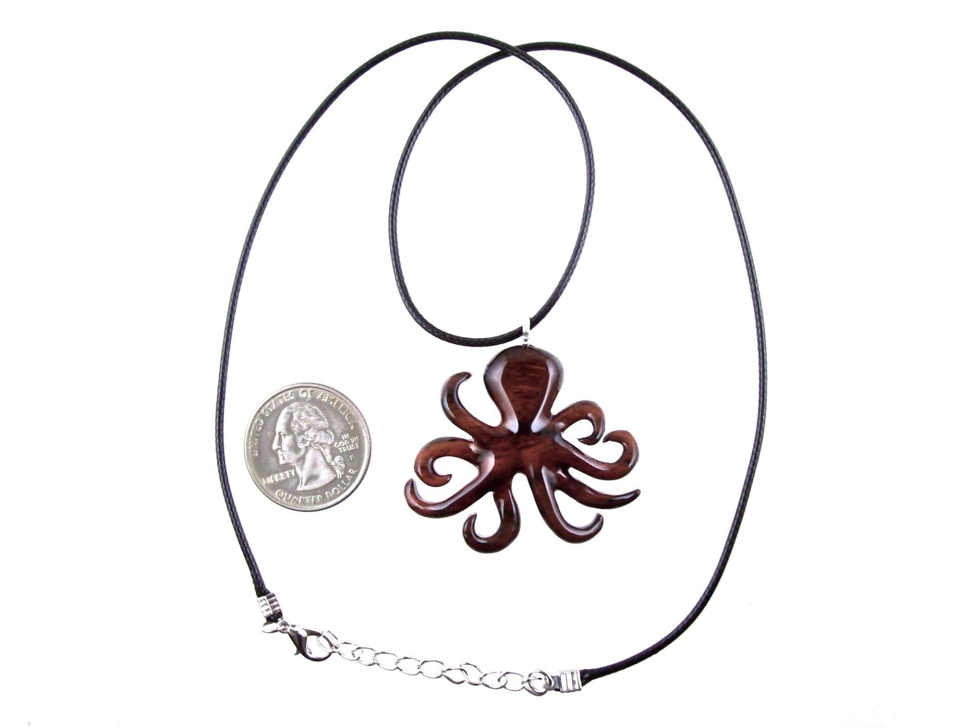 Octopus Necklace, Hand Carved Wooden Octopus Pendant, Squid Necklace, Kraken Pendant, Nautical Wood Jewelry Gift for Him Her