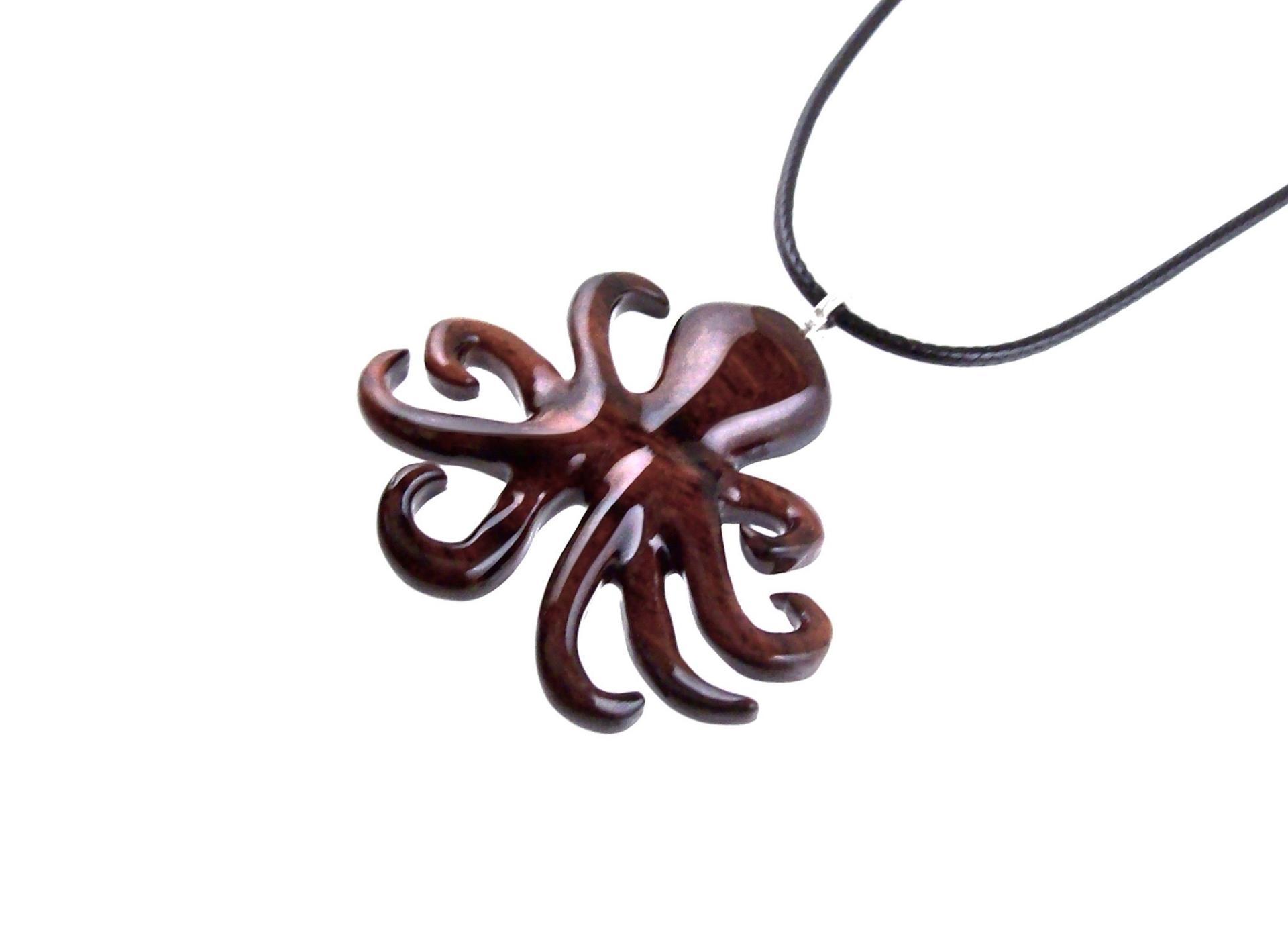 Octopus Necklace, Hand Carved Wooden Octopus Pendant, Squid Necklace, Kraken Pendant, Nautical Wood Jewelry Gift for Him Her