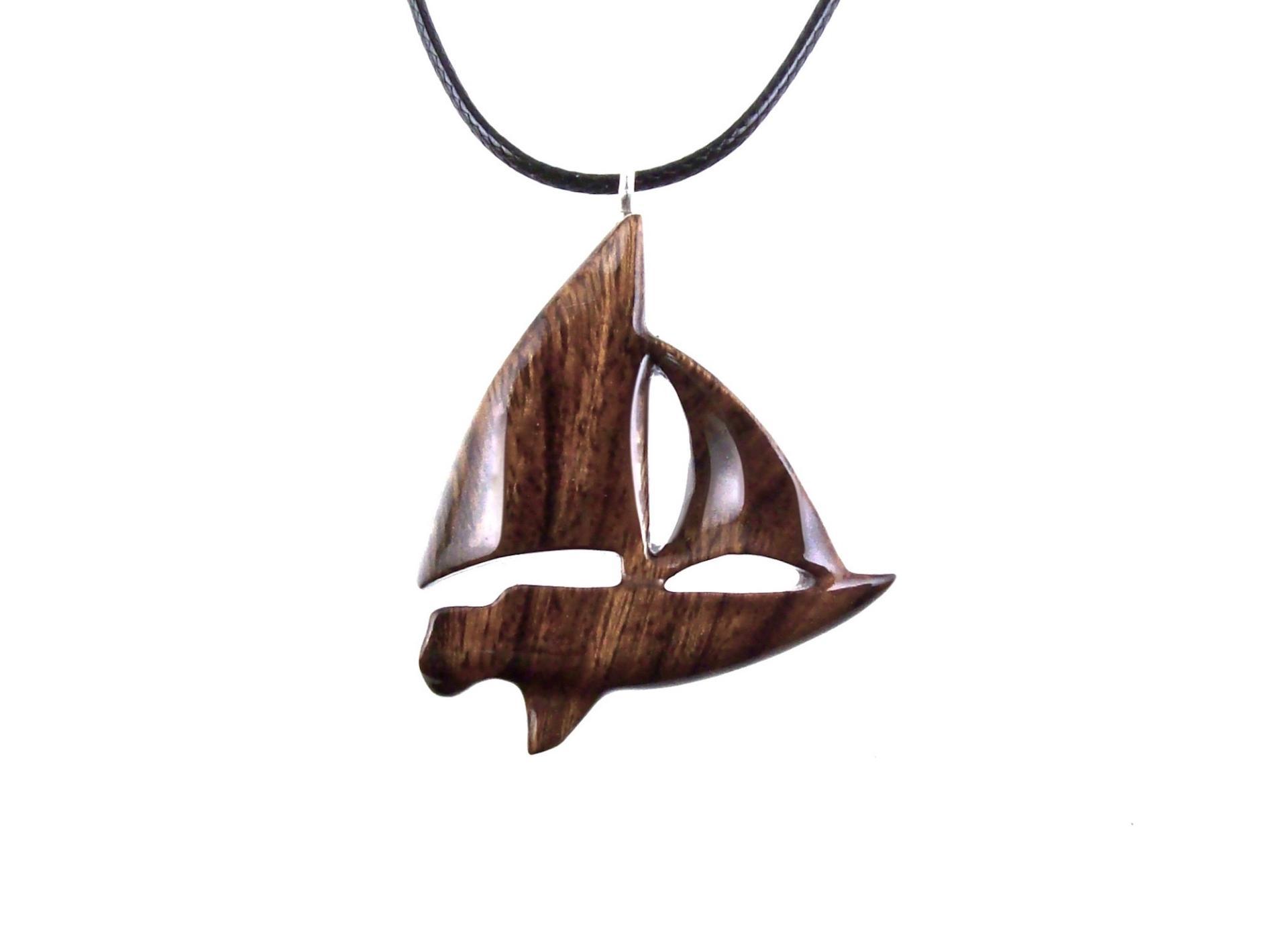 Sailboat Necklace, Hand Carved Wooden Sailboat Pendant, Wood Boat Necklace, Nautical Jewelry for Men or Women, One of a Kind Gift