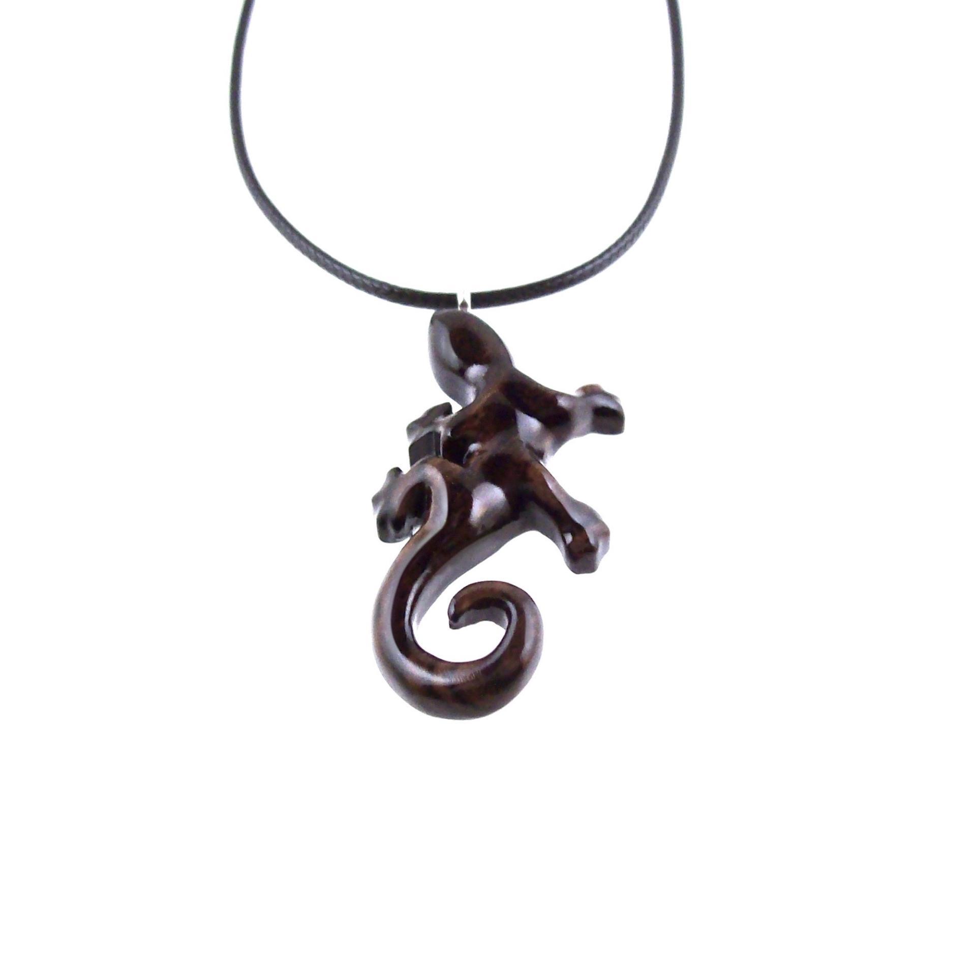 Gecko Pendant, Wooden Lizard Necklace, Hand Carved Wood Salamander Necklace, Totem Lizard Jewelry Gift for Men or Women