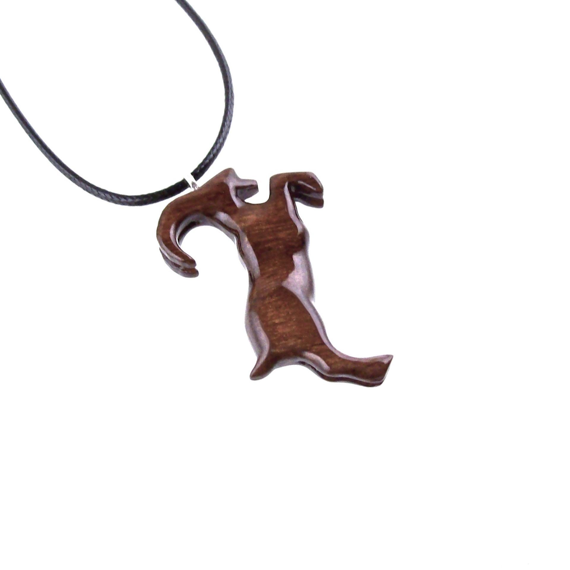 Mountain Goat Pendant, Hand Carved Wooden Big Horn Buck Necklace, Spirit Animal Totem, Capricorn Jewelry