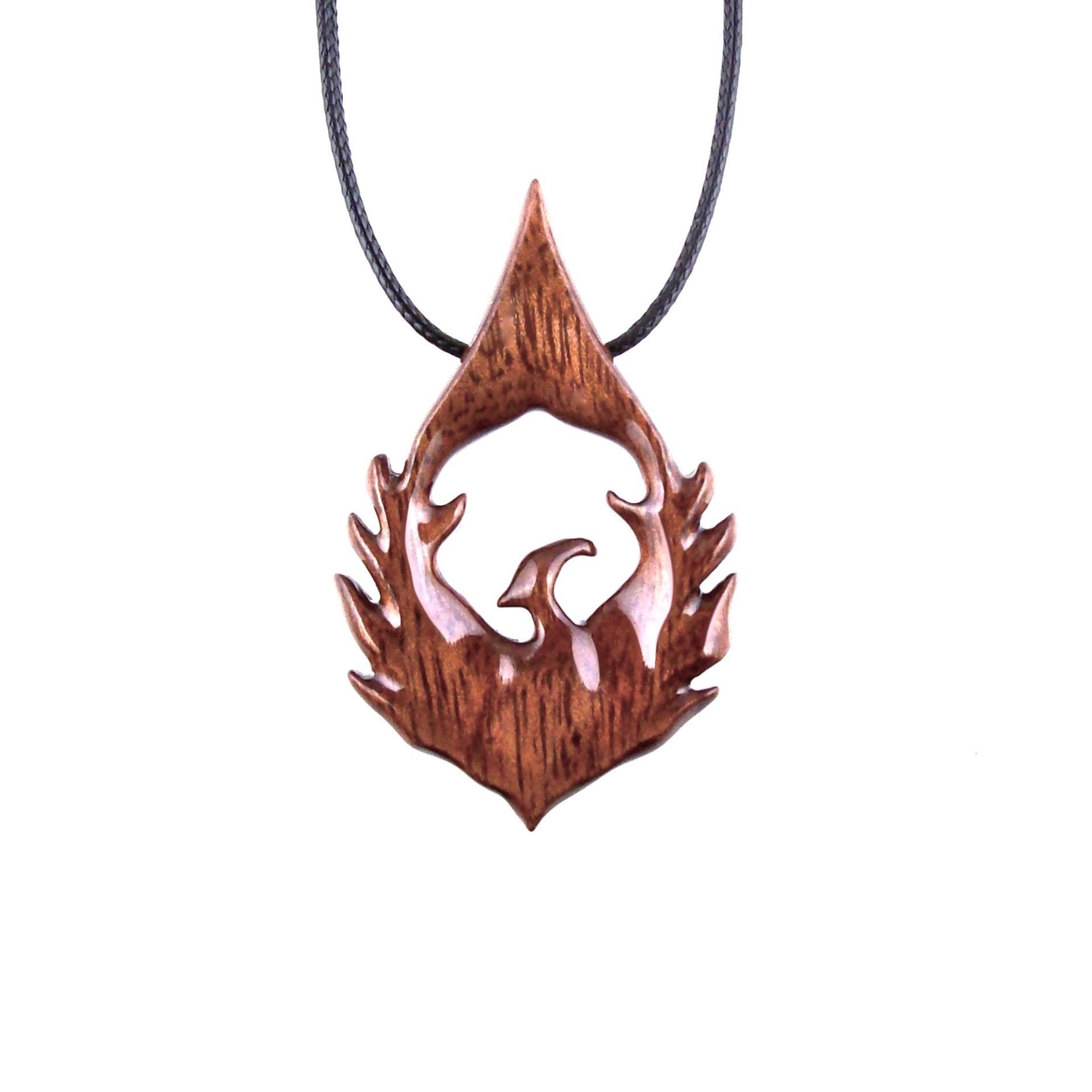 Hand Carved Wooden Phoenix Pendant Necklace, Fantasy Firebird Inspirational Wood Jewelry Gift for Him Her